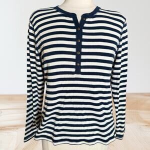 Ralph Lauren Chaps Henley Top Sz Large Womens Black White Preppy Quiet Luxury